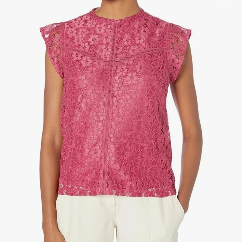 Nanette Nanette Lepore Womens High Neck Embroidered Lace Cap Sleeve Top Size XL